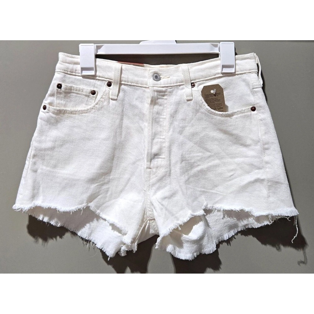 Levi's 501 Jean Shorts Womens Size 30 White Denim Button Fly High Rise Cut-Off